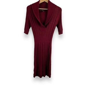 BCBG MAXAZRIA Women's S Cableknit Sweater Dress Merlot Wine Red Cozy Winter Fall